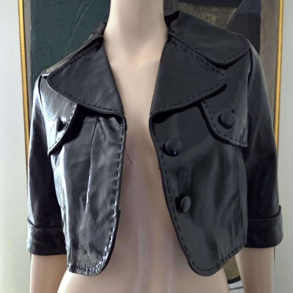 Metsar | Black Patent Cropped  Leather Jacket